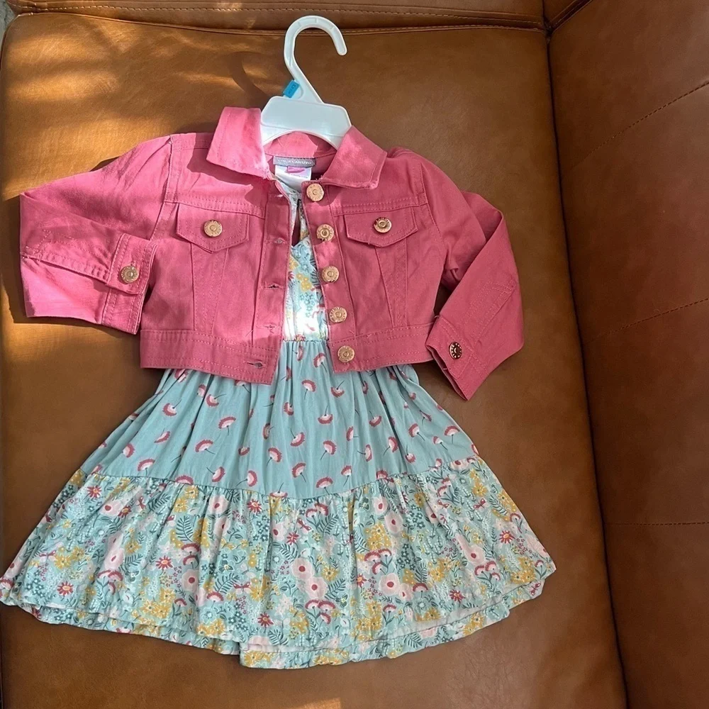 Vince Camuto Baby Toddler Girl 2 Piece Set Pink Jacket Floral Dress Sz 18M